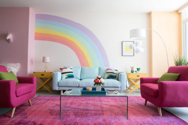 rainbow-painted-feature-wall